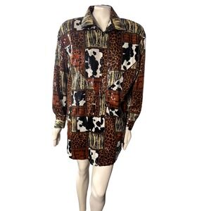 Vintage‎ Sequin Animal Print Shirt Dress 80s Disco Western Tunic Maximalist